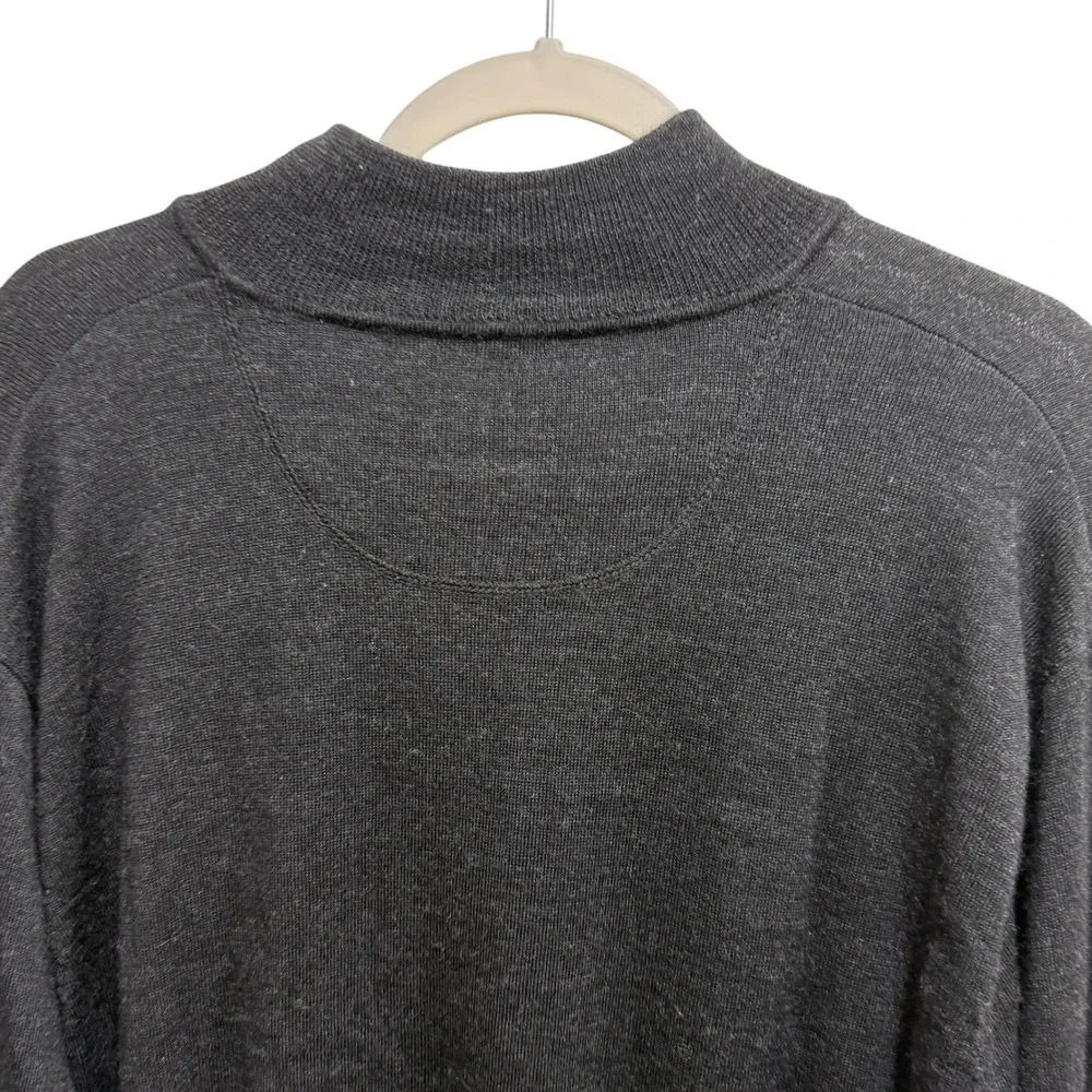 Orvis Mens 100% Merino Wool Quarter Zip Sweater Charcoal Gray Mock Neck Large